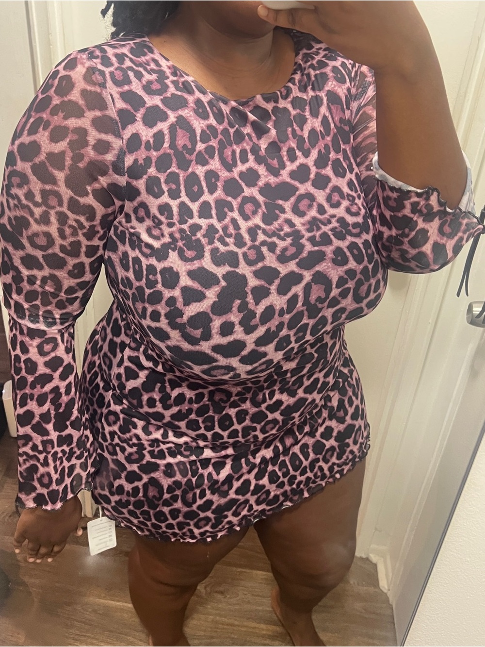 Pink Leopard Mesh Sleeve Dress (Sz. 2XL)